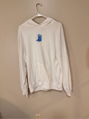 Hollister White Crewneck Hoodie with Blue Boot Graphic